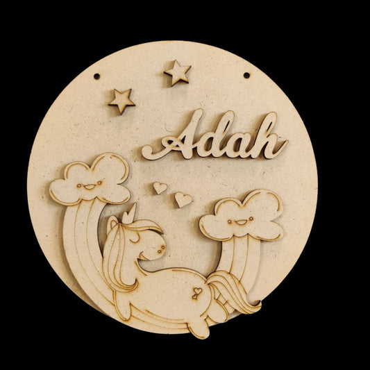 Unicorn Rainbow - personalised monograms ( Name plate base MDF )