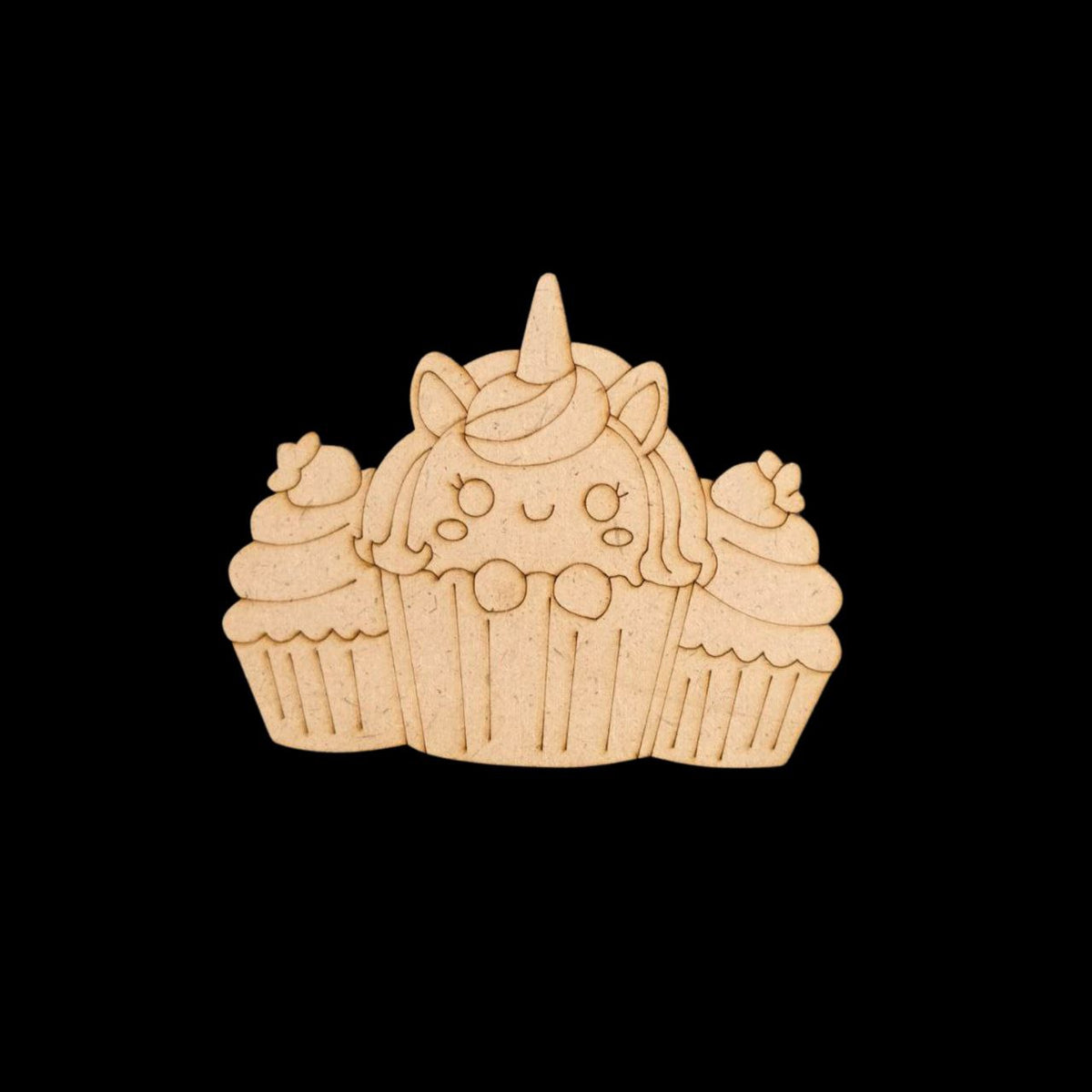 Unicorn Cupcake (MDF Lasercut Premarked Colouring Base)