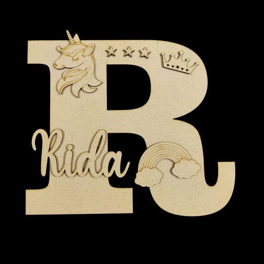 Unicorn Girl - Personalised ( MDF Embellishment Monogram with Name )