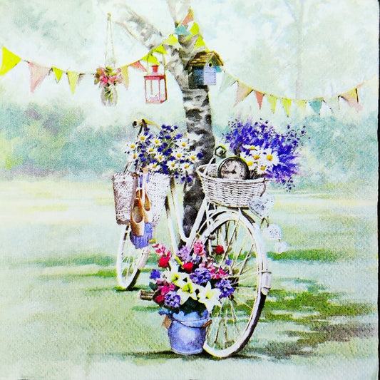 Vintage Bicycle n Flowers ( German Napkin Tissues )