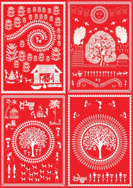 Warli Art - Red (Decoupage Paper)