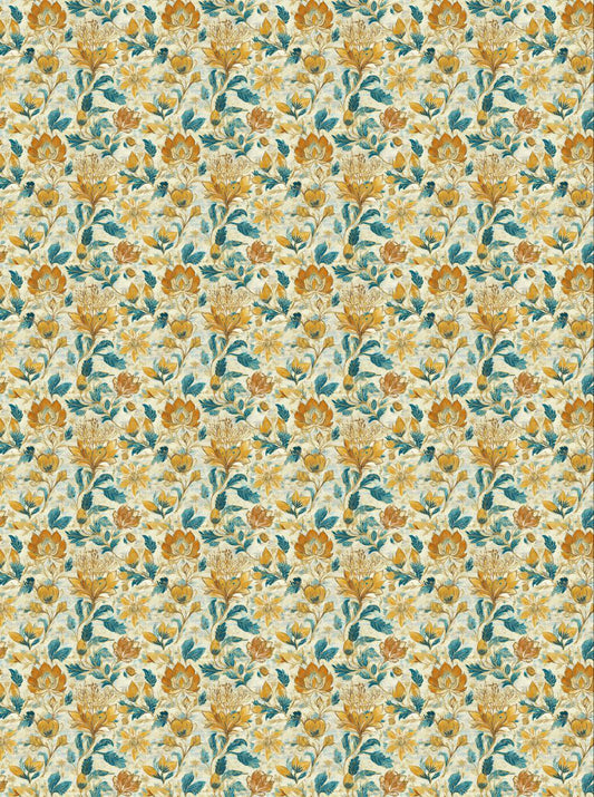 Warm Yellow Floral Fabric (Decoupage Sheet)