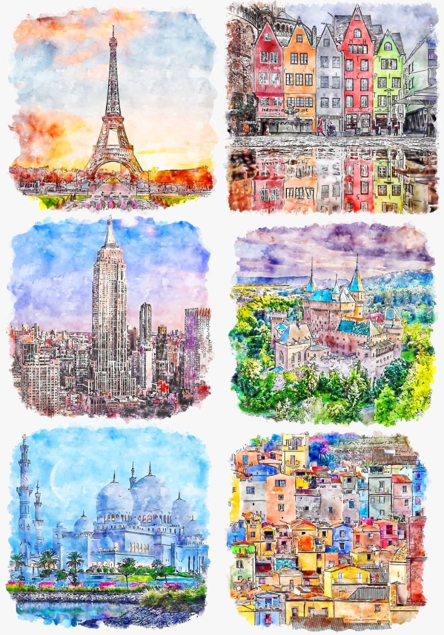 Water color Scenery  ( Instant Transfer Sheets )