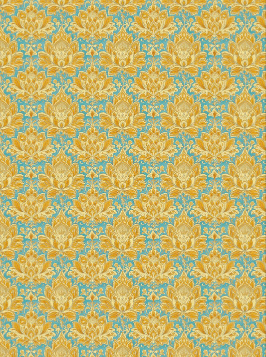 Yellow Blue Handblock Damask (Decoupage Sheet)
