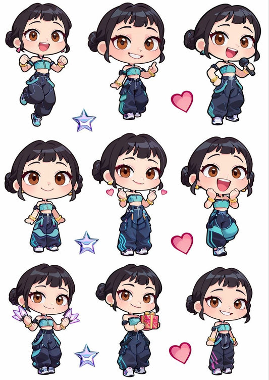Zoey Chibi K-Pop – Press N Peel Stickers (UV DTF) Size A6