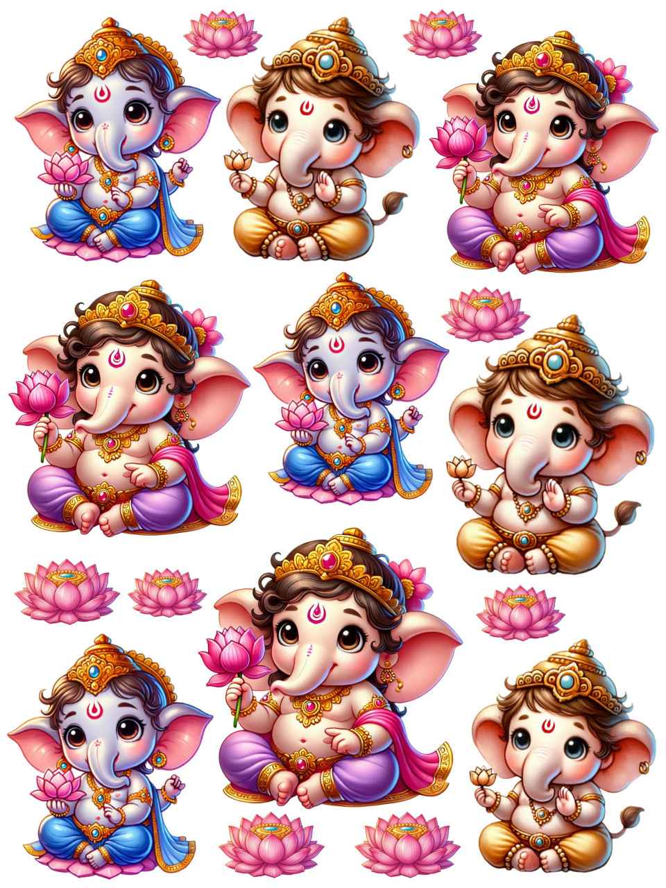 baby Ganesha Lotus - Instant Transfer Sheet - Indian Festive