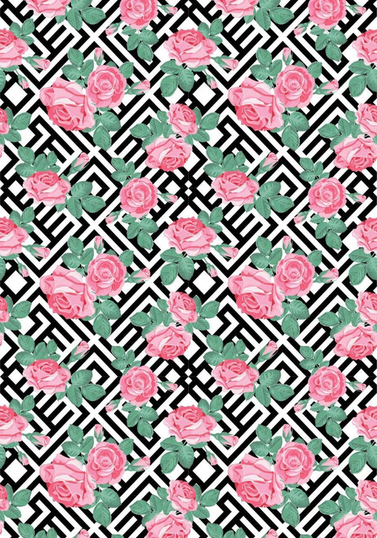 black n pink Floral  ( Instant Transfer Sheets )