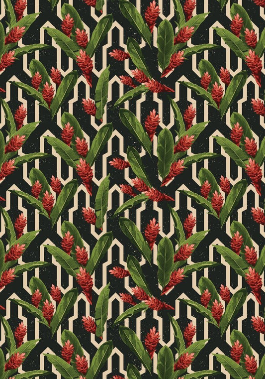 black n red leafy Pattern  ( Instant Transfer Sheets )