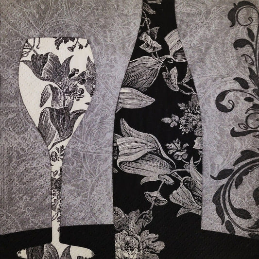 Champagne (black white Floral)   ( German Napkins Tissues )