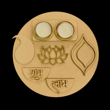Platter with Embellishments and Tealight Holder - 1 ( MDF Diwali/Festive collections )