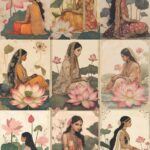Queen Lotus Beauties - Indian Women Folk Art (9 in 1 - Decoupage Paper)